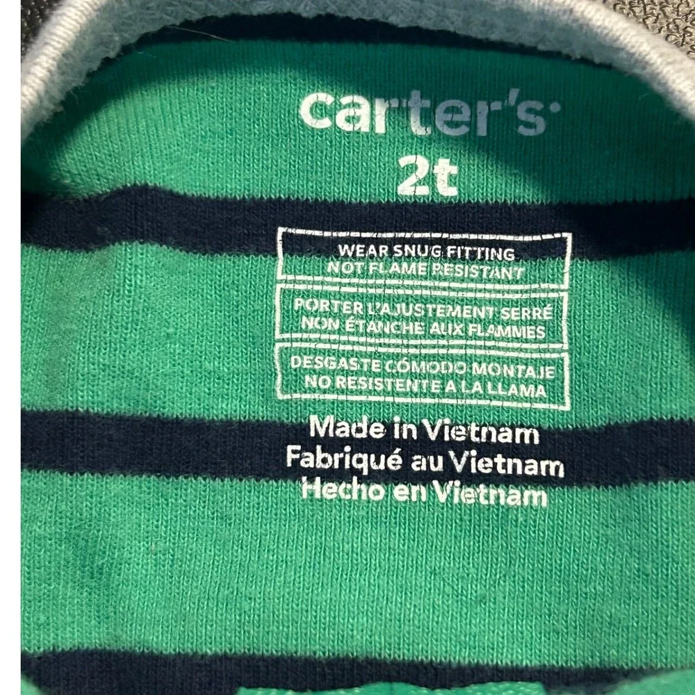 Carters Toddler 2T Green Striped Dinosaur Footed Pajamas 1508